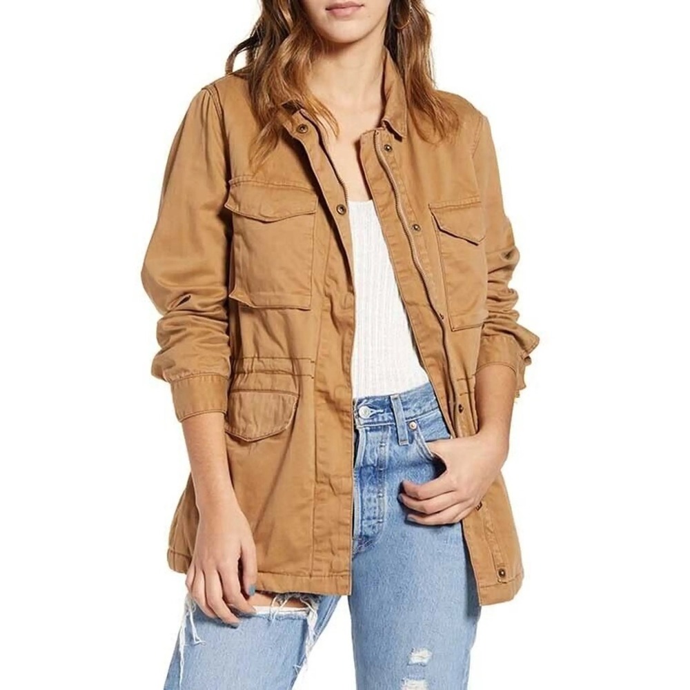 GAP Utility Cargo Field Jacket Camel Brown Tan Cotton Stretch Size Large
